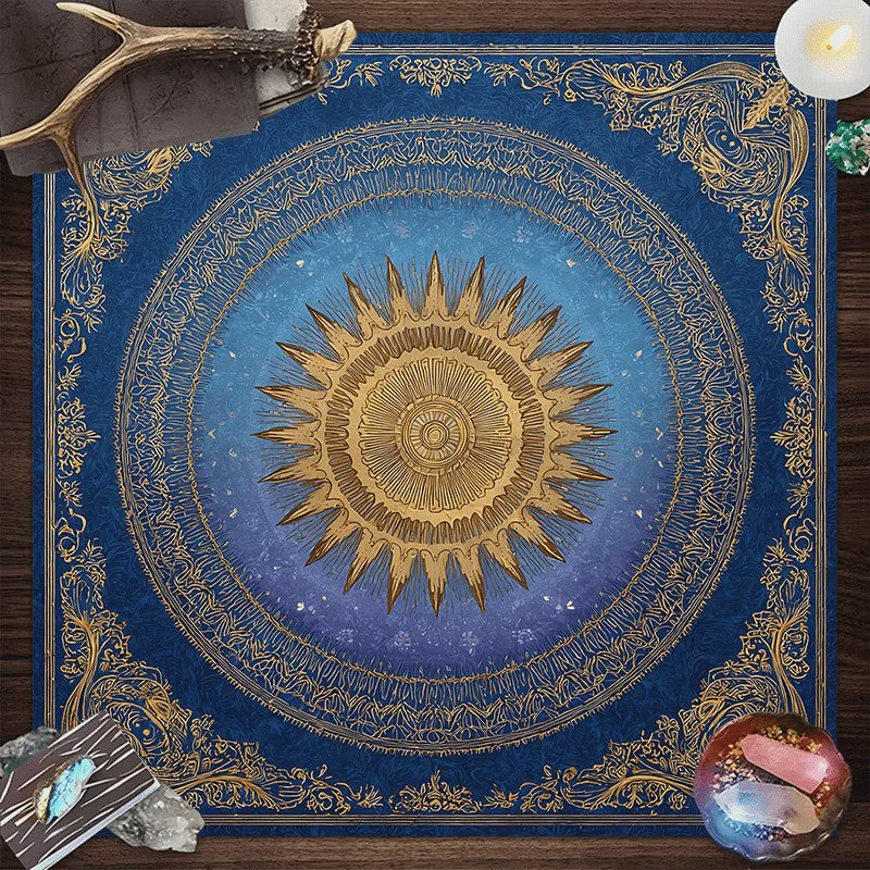 Barokke Gouden Zon Mandala Tarotkleed - Art Nouveau Design voor Rituelen & Decoratie