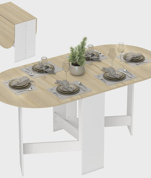 Homcom Ovalen Eettafel met Klapvleugels - 163x80x75 cm - Naturel Houtkleur