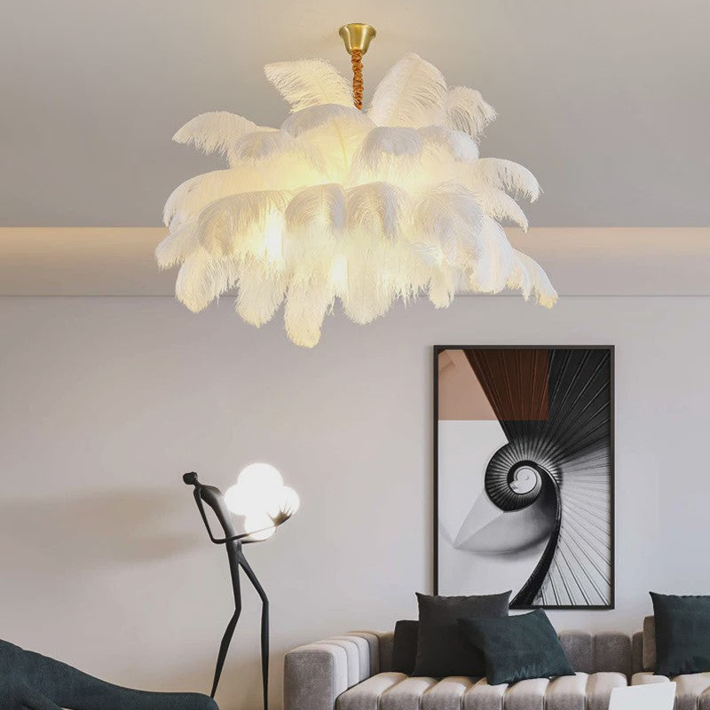 Luxe Struisvogelveer Hanglamp LED - Sfeervolle Verlichting voor Woonkamer & Slaapkamer