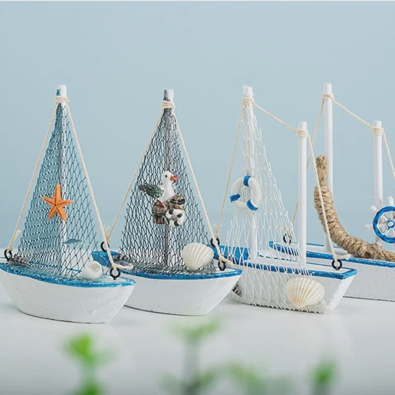 Houten Zeilboot Miniatuur - Mediterrane Stijl Nautische Decoratie