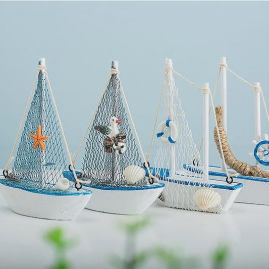 Houten Zeilboot Miniatuur - Mediterrane Stijl Nautische Decoratie