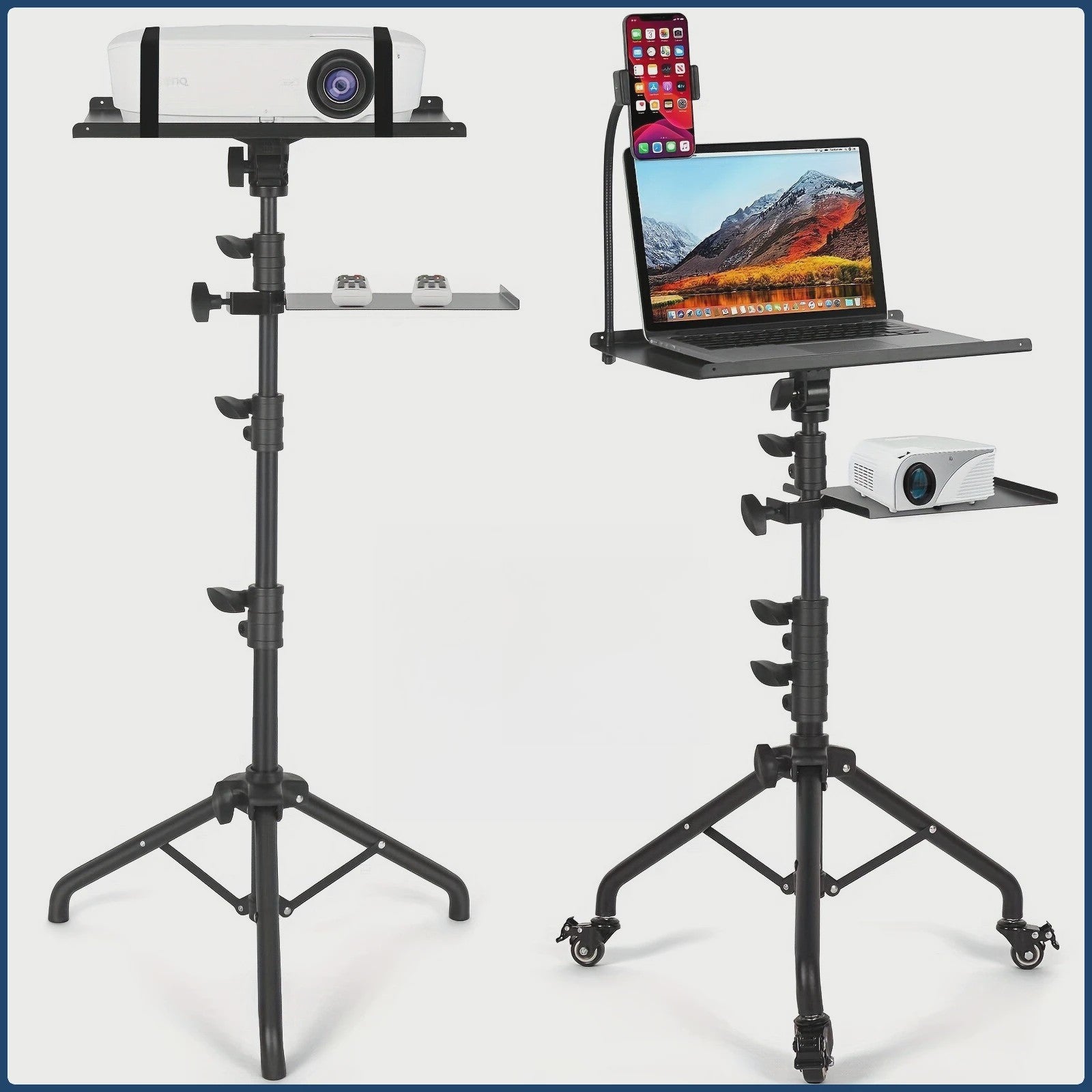 Verrijdbare Laptop & Projector Trolley - In Hoogte Verstelbaar met Telefoonhouder