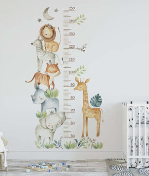 Vrolijke Groeimeter Muursticker met Safari Dieren - Perfect voor de Kinderkamer