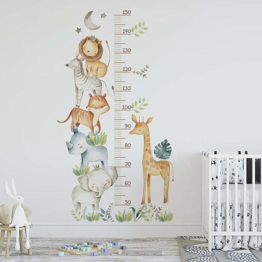 Vrolijke Groeimeter Muursticker met Safari Dieren - Perfect voor de Kinderkamer