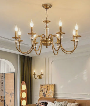 American Retro Messing Plafondlamp met Kaarslampjes - Sfeervolle Verlichting voor Woonkamer, Slaapkamer & Eetkamer