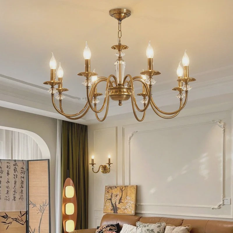 American Retro Messing Plafondlamp met Kaarslampjes - Sfeervolle Verlichting voor Woonkamer, Slaapkamer & Eetkamer