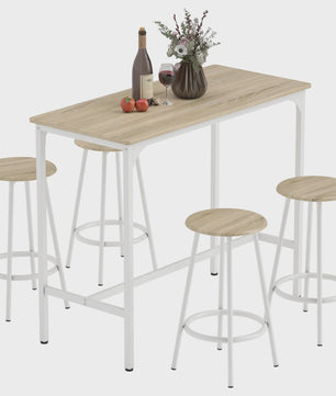 Homcom 5-Piece Bar Table and Chairs Set with Natural and White Metal Frame