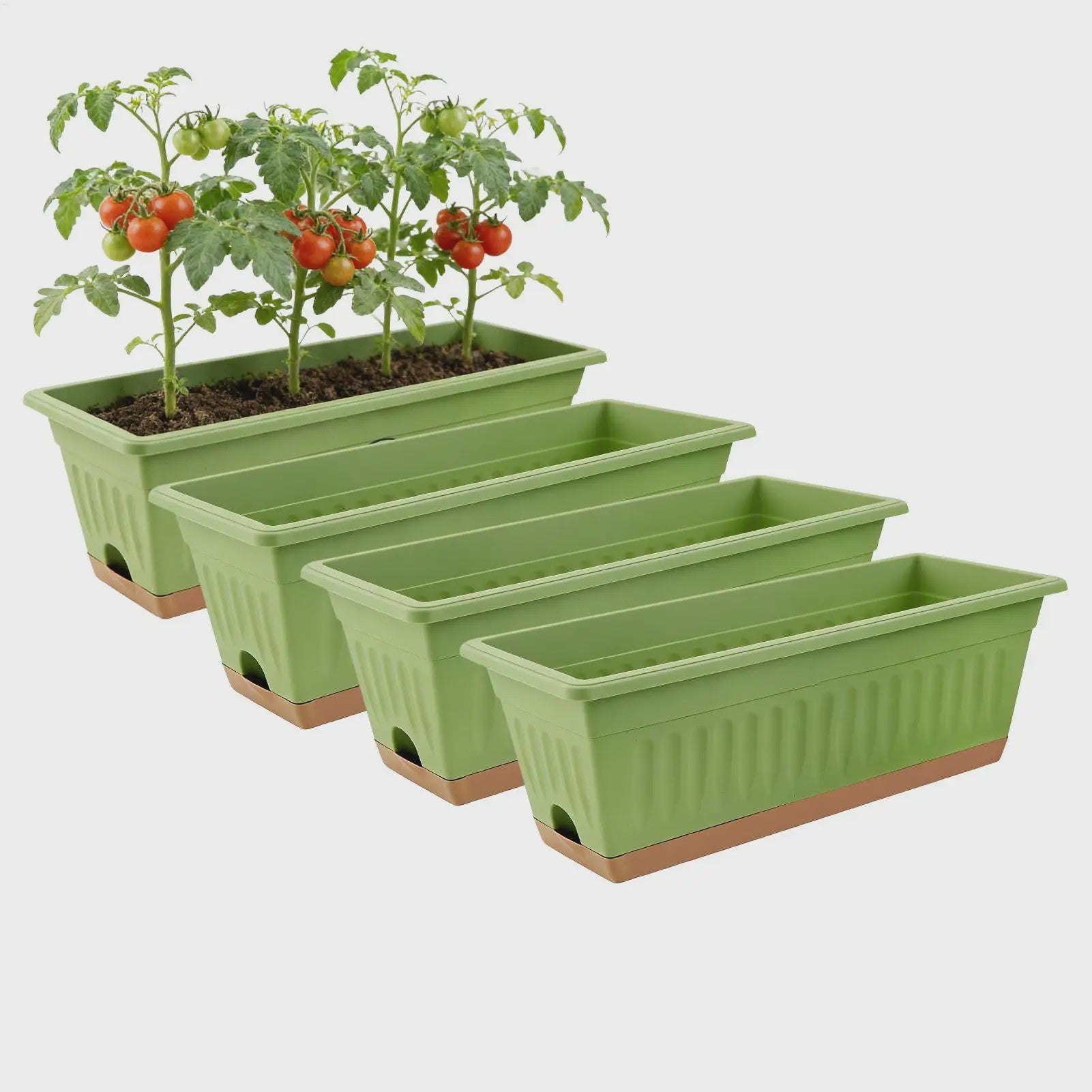 Set van 4 Rechthoekige Bloempotten - Decoratief & Veelzijdig voor Binnen en Buiten