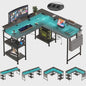 L-Vormig Bureau met RGB LED, USB & Stopcontacten - Grijze/Zwarte Gaming Werkplek