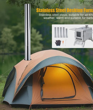 RVS Houtkachel Camping | Tentkachel met Pijpen & Accessoires voor Buiten, Jagen, Vissen