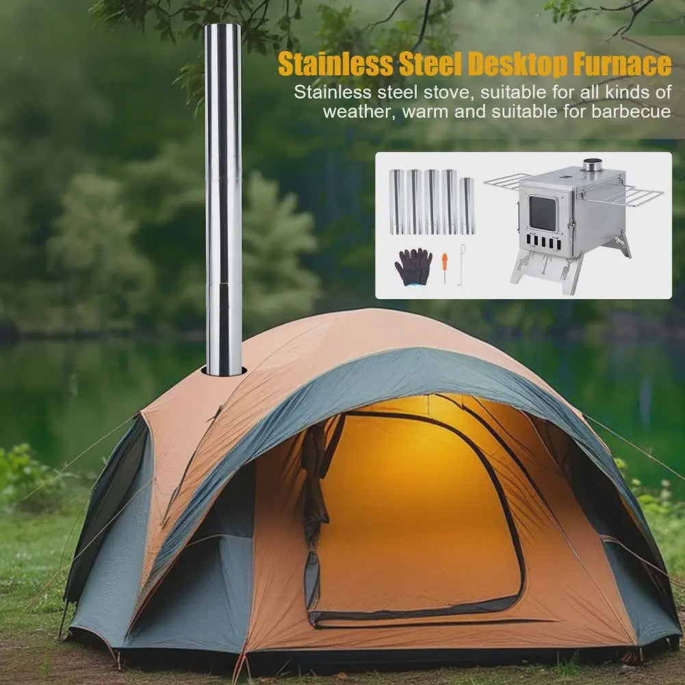 RVS Houtkachel Camping | Tentkachel met Pijpen & Accessoires voor Buiten, Jagen, Vissen