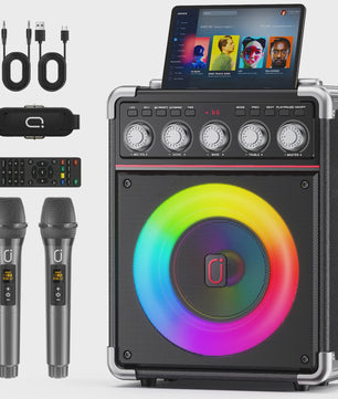 TX05 Karaoke Machine met 2 Draadloze Microfoons & RGB Licht