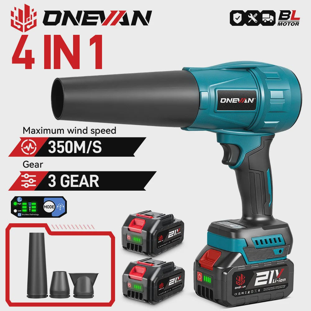 ONEVAN 3500W Krachtige Accu Bladblazer & Stofzuiger - 350M/S - Borstelloze Motor - Compatibel met Makita 18V