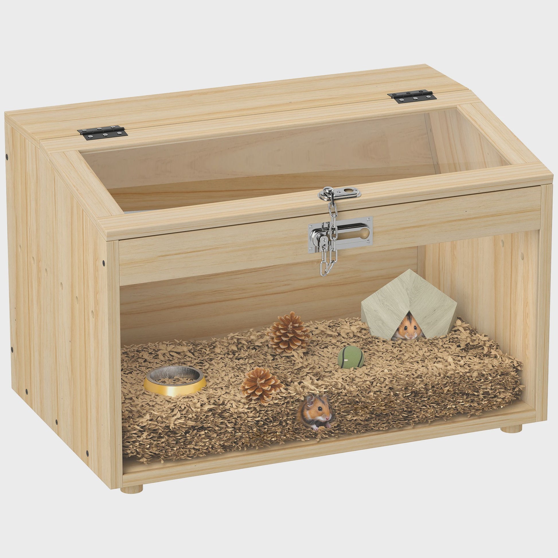 PawHut Houten Hamsterkooi met Acryl Venster - 55x35x35 cm