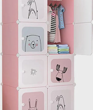 Modulaire Kinder Garderobekast - Roze Kledingkast met Cartoonprints - 75x47x147cm