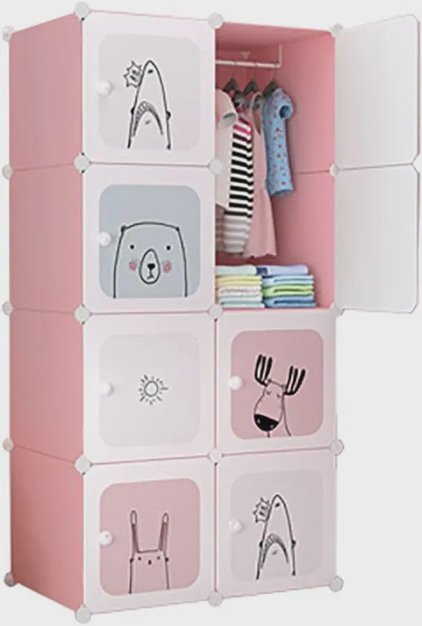 Modulaire Kinder Garderobekast - Roze Kledingkast met Cartoonprints - 75x47x147cm
