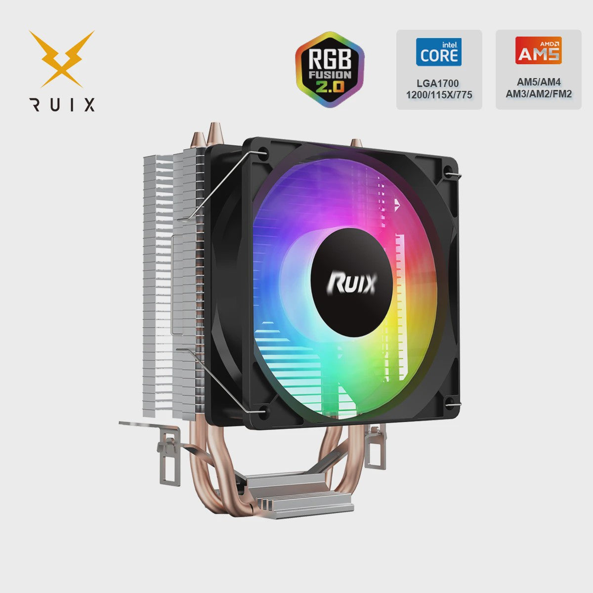 Ruix X2000 CPU Cooler: Stille Koeling met Rainbow RGB Ventilator & 2 Heatpipes