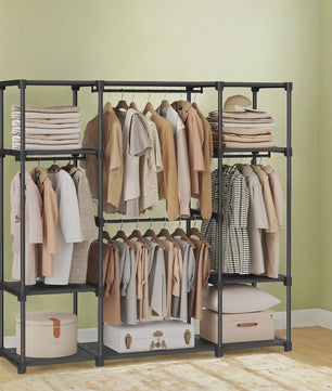 SONGMICS Open Kledingrek met Garderobestang en Legplanken - Zwart, 43x151x166 cm