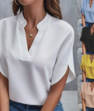 Zomerse Dames Blouse met V-hals en Halve Mouwen - Casual & Elegant