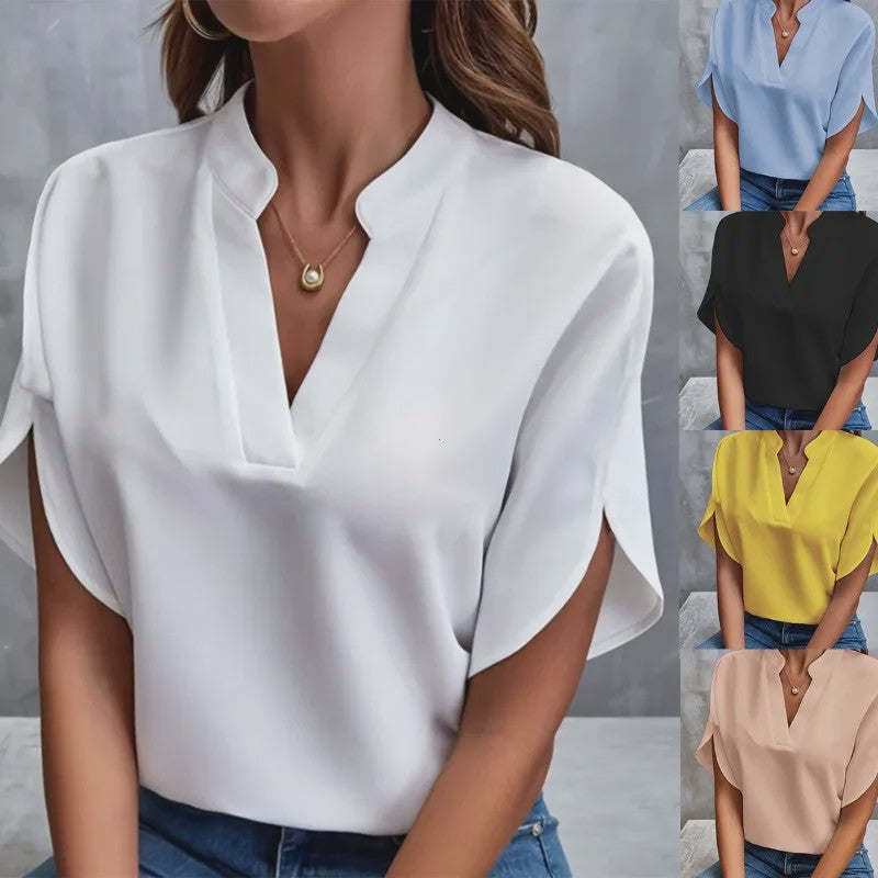 Zomerse Dames Blouse met V-hals en Halve Mouwen - Casual & Elegant