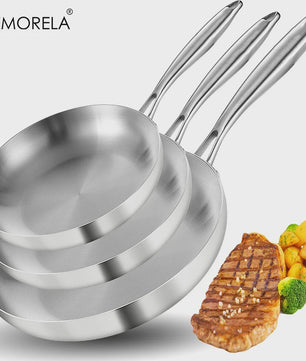 Set van 3 RVS Koekenpannen & Wokpannen (22-28 cm) - 5-laags Staal, 2mm Dik