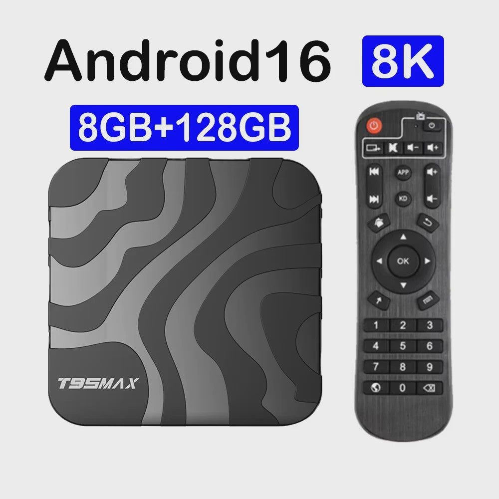T95 Max Smart TV Box: 8K Ultra HD Streaming met Android 16, 8GB RAM, 128GB Opslag, Dual Band WiFi & Bluetooth 6.0