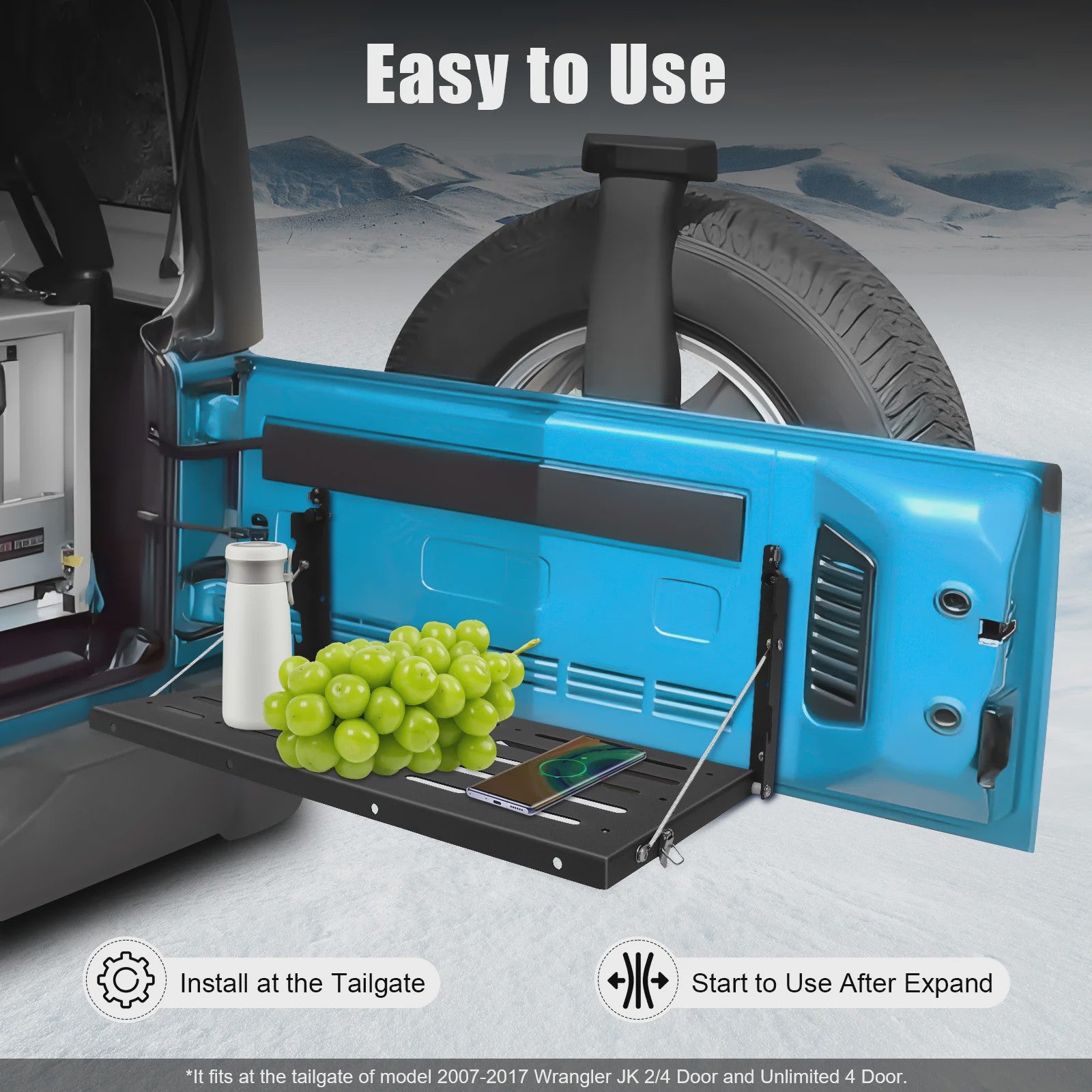 Opvouwbare Achterklep Tafel en Bagagerek voor Jeep Wrangler JK (2007-2017)