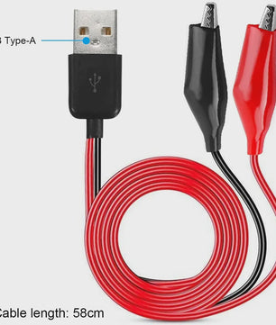 USB Type-A naar Alligator Klem Testkabel - Koperen Leidsels voor Stroomvoorziening