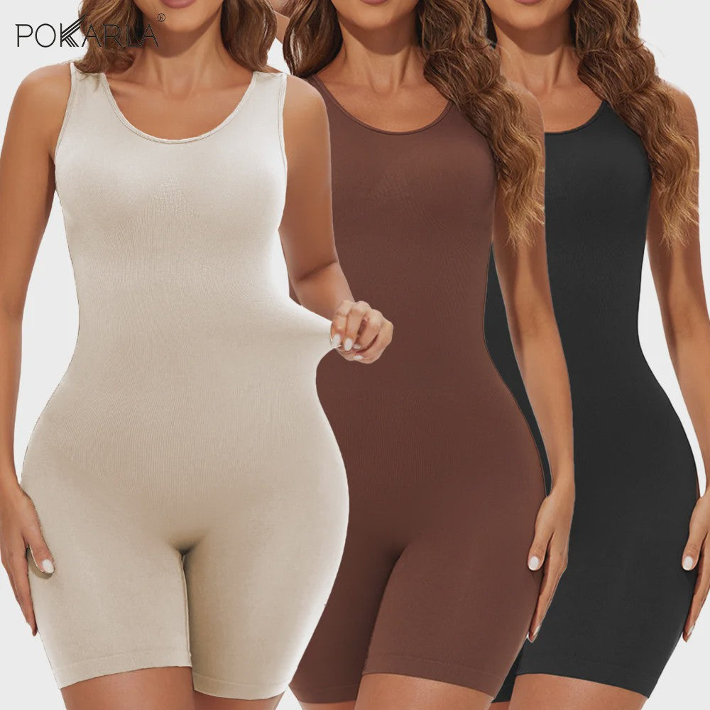 Naadloze Body Shaper Bodysuit met Brede Bandjes - Volledige Compressie & Dij Slimming