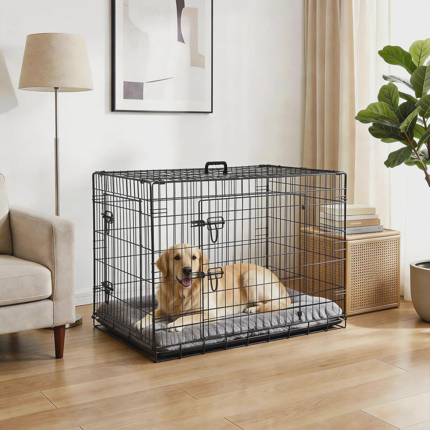 36 Inch Metalen Hondenkennel - Inklapbaar, Dubbele Deuren & Uitschuifbare Lade