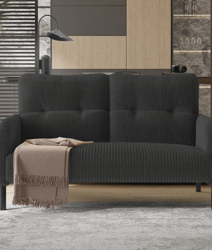 Corduroy 2-zitsbank met hoge rugleuning, zijvak en metalen poten - 120x75x79 cm