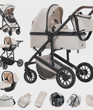Luxe 3-in-1 Baby Kinderwagen: Hoge Landingsbaan Aluminium Frame, Inklapbaar, Reiswieg & Autostoel