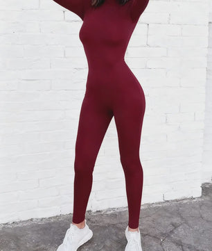 Dames Jumpsuit met O-hals en Rits - Skinny Fit, Lange Mouwen - Perfect voor Fitness & Yoga