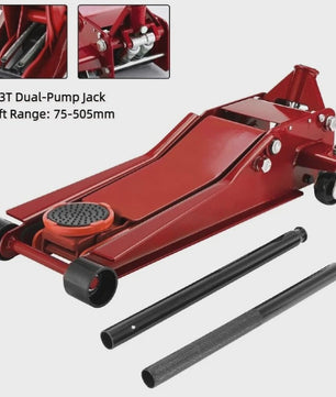 3T Hydraulische Vloerkrik - Zwaar Uitvoering Staal met Dubbele Pomp & Hefbereik 75-505mm