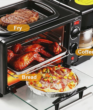 Multifunctionele Ontbijt Machine: Koffiezetter, Oven, Bakplaat & Broodrooster
