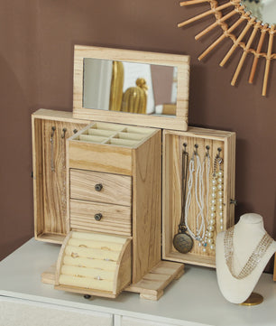 Houten Sieradenkast met Spiegel, Lades en Armbandrol - Organiseer je Accessoires
