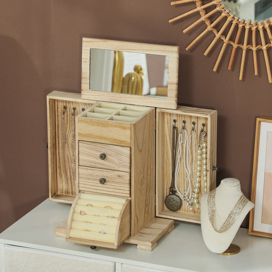 Houten Sieradenkast met Spiegel, Lades en Armbandrol - Organiseer je Accessoires