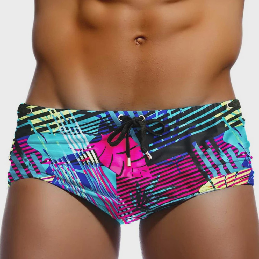 Herenshorts Zwembroek met Bladprint - Braziliaanse Snit - Sneldrogend
