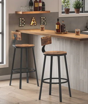 Set van 2 VASAGLE Industriële Barkrukken met Metalen Frame en Houten Zitting, Zithoogte 73 cm