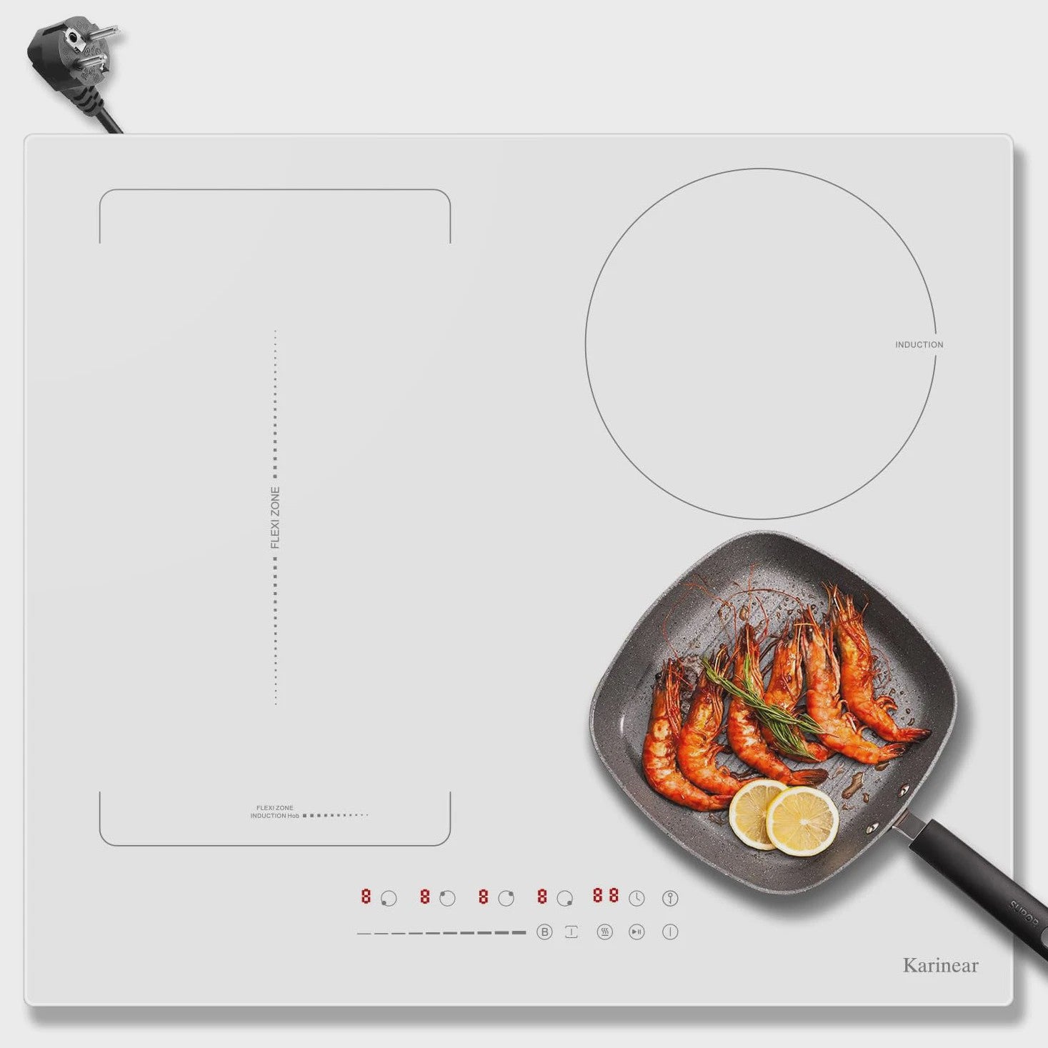 Karinear Inductie Kookplaat 59cm Wit Keramisch Glas - 4 Zones met Flex Zone