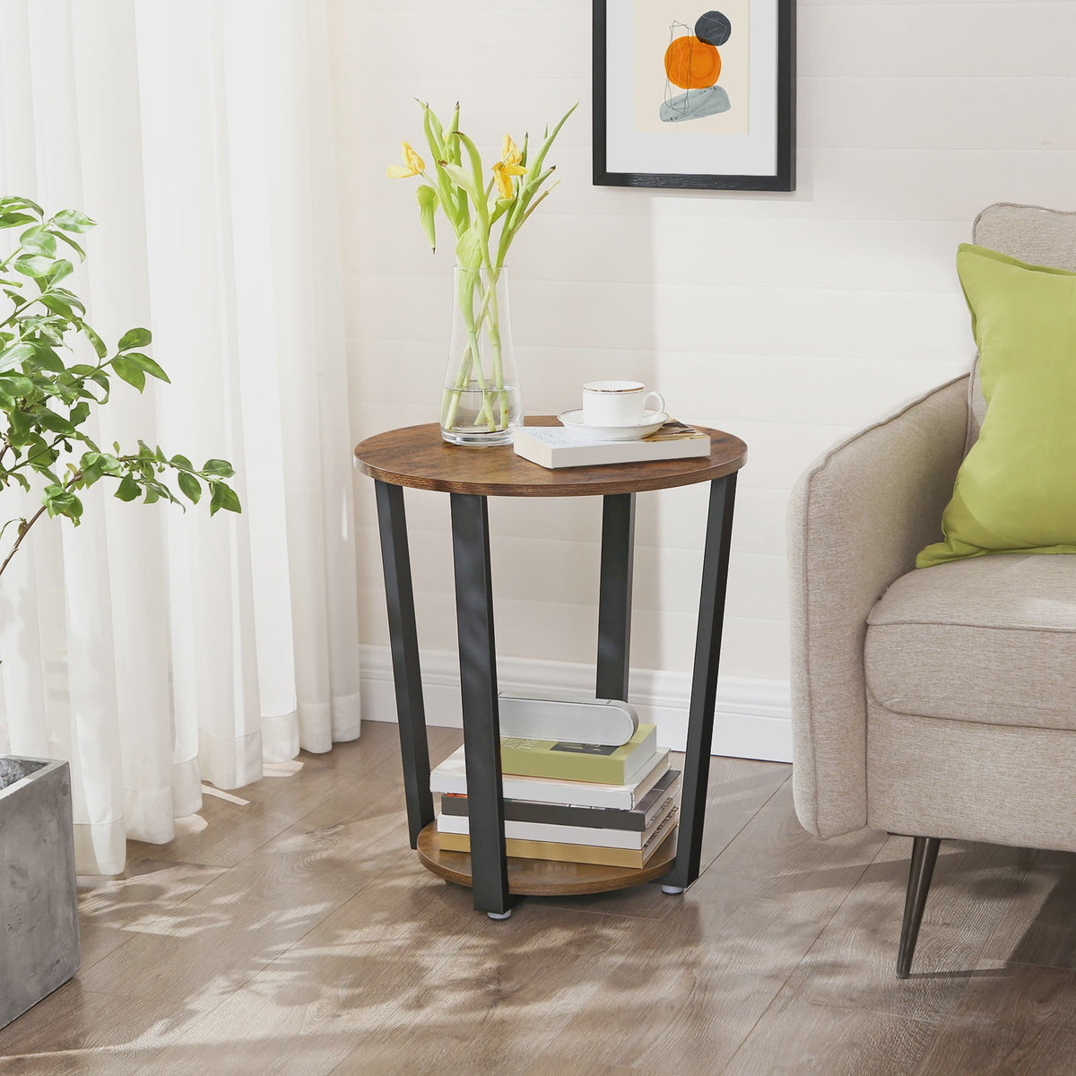 Ronde Bijzettafel met Stalen Frame - 50x50x57 cm - Stijlvol en Stevig