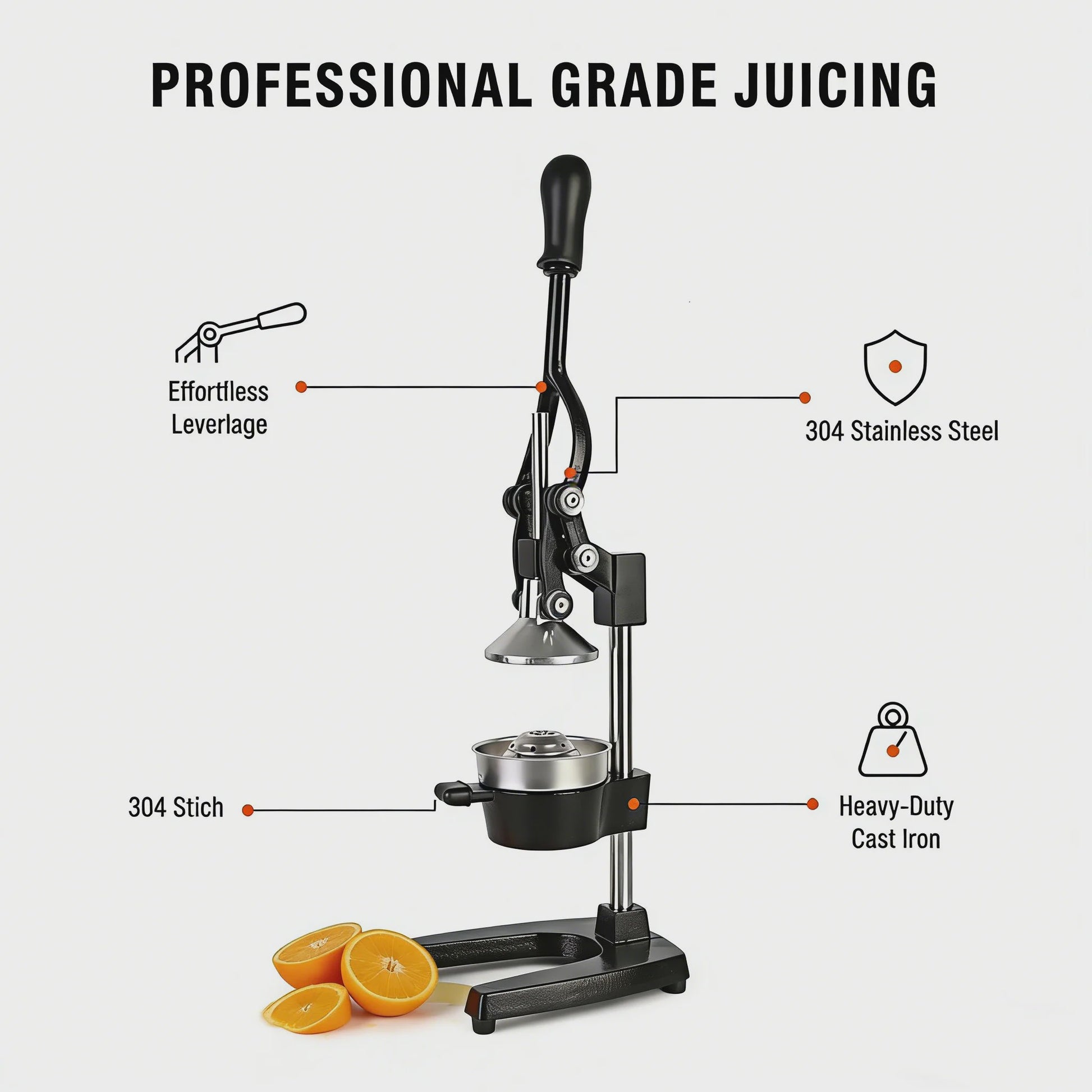 Professionele Handmatige Citruspers van Gietijzer - Zwaar Uitvoering voor Vers Sap