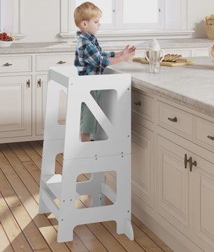 3-in-1 Montessori Kinder Keukentoren met Tafel & Bord - Opvouwbaar & Veilig