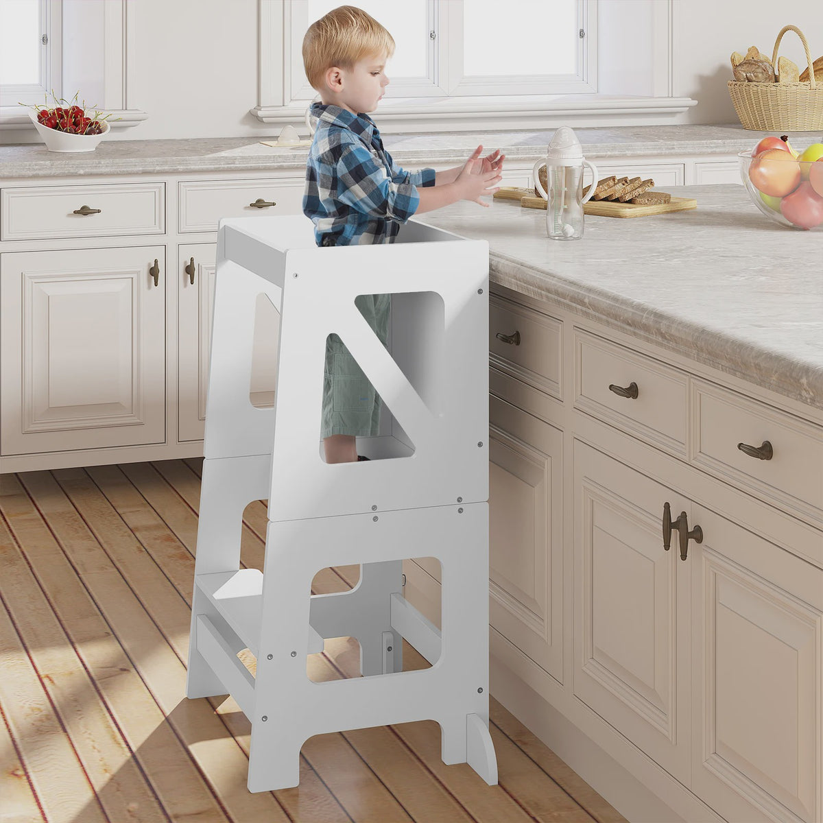 3-in-1 Montessori Kinder Keukentoren met Tafel & Bord - Opvouwbaar & Veilig