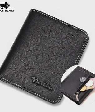 Bison Denim Heren Portemonnee - Echt Leer, Zwart, Mini Model N4429