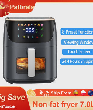 7L Airfryer met Zichtvenster - 1500W, Digitaal Touchscreen, Vaatwasserbestendig