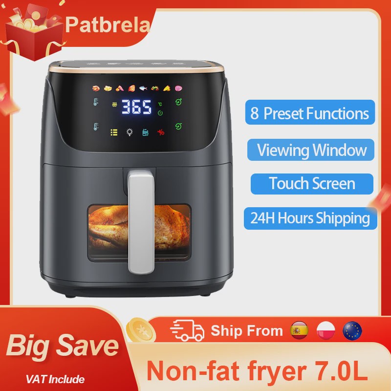 7L Airfryer met Zichtvenster - 1500W, Digitaal Touchscreen, Vaatwasserbestendig