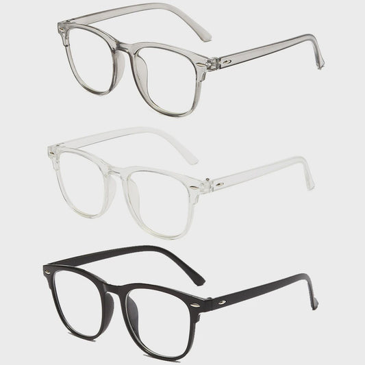 Set van 3 Transparante Computerbrillen - Anti Blauw Licht Ronde Monturen voor Dames & Heren