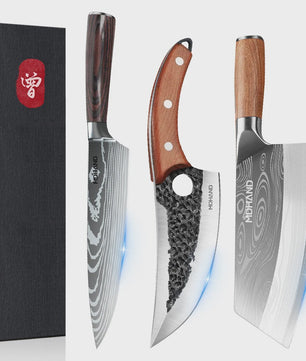Professionele Handgesmede Keukenmes Set - Roestvrij Staal, Scherpe Snede, Ergonomisch Handvat