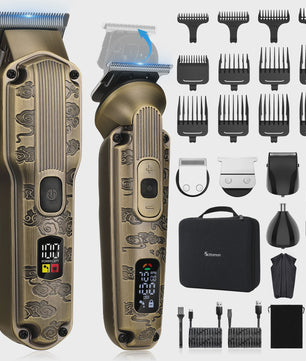 Professionele 2-in-1 Baardtrimmer en Tondeuse Set met T-Blade, 7000RPM Motor en 12 Opzetkammen